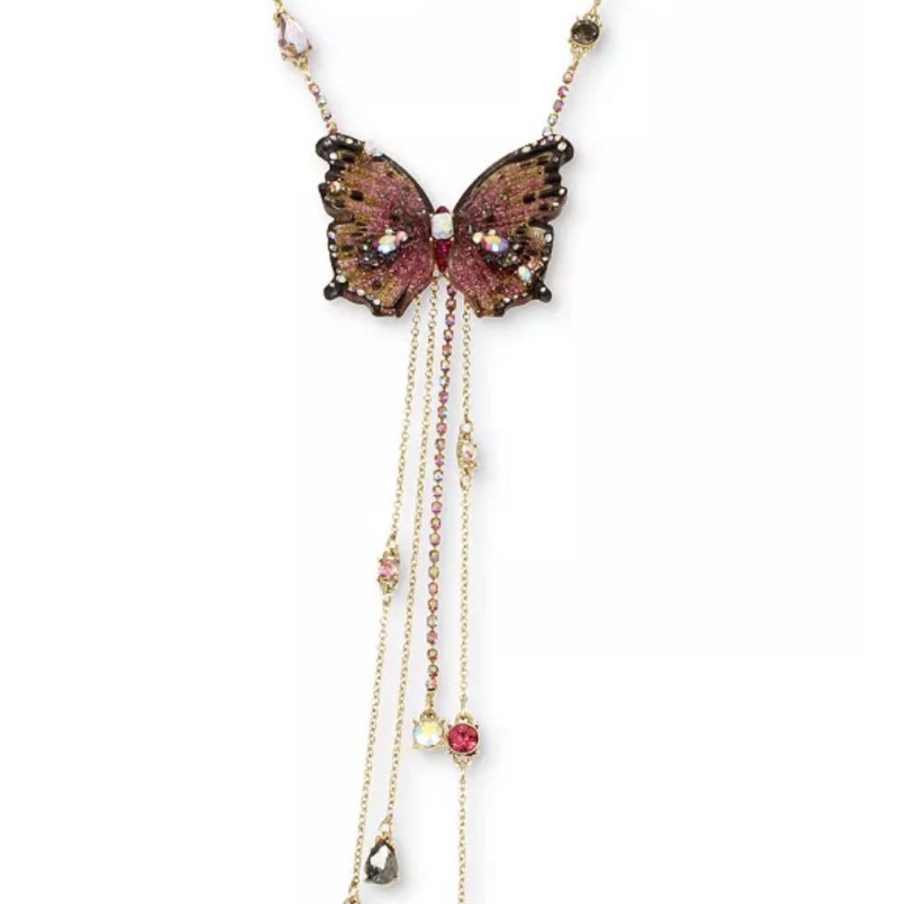 Brand New Betsey Johnson Butterfly Lariat Necklace Gold Tone